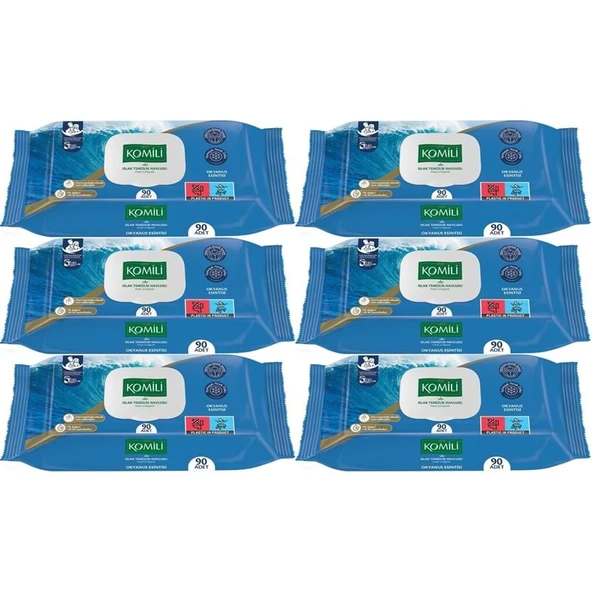 Komili Islak Havlu Mendil 90 Yaprak Okyanus Esintisi (6 Lı Set) Pratik Kapaklı (540 Yaprak) ürün görseli