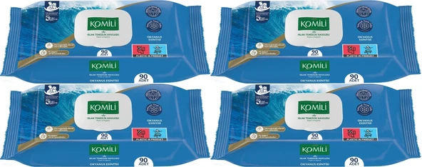 Komili Islak Havlu Mendil 90 Yaprak Okyanus Esintisi (4 Lü Set) Pratik Kapaklı (360 Yaprak)