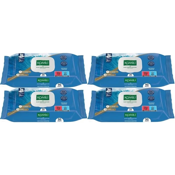 Komili Islak Havlu Mendil 90 Yaprak Okyanus Esintisi (4 Lü Set) Pratik Kapaklı (360 Yaprak) ürün görseli