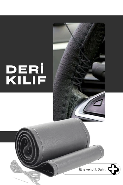 Kırmızı Dikişli Hakiki Deri Dikme Direksiyon Kılıfı