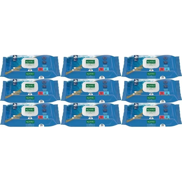 Komili Islak Havlu Mendil 90 Yaprak Okyanus Esintisi (9 Lu Set) Pratik Kapaklı (810 Yaprak)