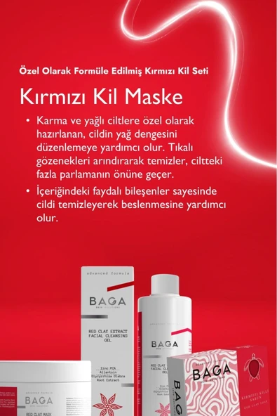 Kırmızı Kil Özlü Yüz Temizleme Jeli & Kırmızı Kil Maskesi & Kırmızı Killi Sabun 3'lü Set - 2