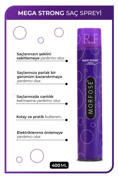 Saç Spreyi Mega Strong Mor 400 ml - Güçlü Dış Etkenlere Karşı Kalıcı Tutuş - 2