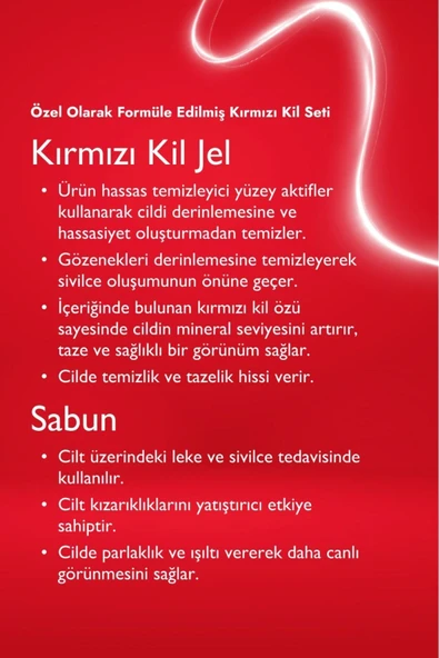 Kırmızı Kil Özlü Yüz Temizleme Jeli & Kırmızı Kil Maskesi & Kırmızı Killi Sabun 3'lü Set - 3