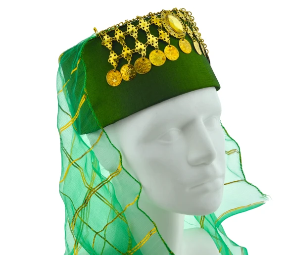 Tüllü Paralı Taşlı Kadın Yeşil Yöresel Fes Başlık 9 cm - 5