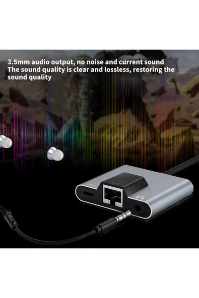 3 in 1 Lightning & Type-C Ethernet Adaptörü – RJ45, AUX, Şarj Desteği Zr815 - 5