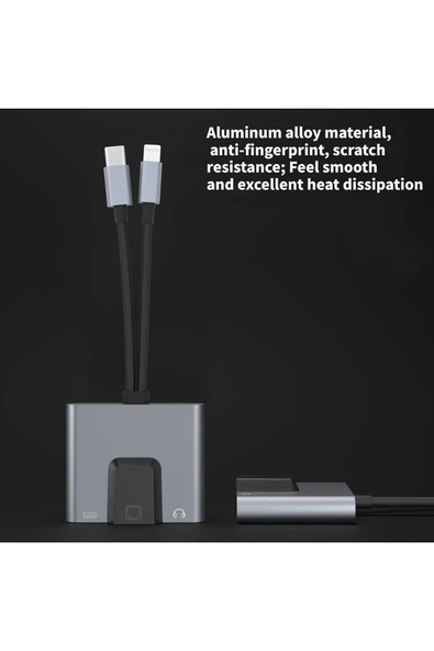 3 in 1 Lightning & Type-C Ethernet Adaptörü – RJ45, AUX, Şarj Desteği Zr815 - 4