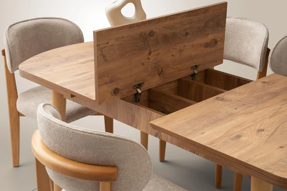 Kelebek Gizli Kaşıklıklı Mdf Masa 6 Adet Ahşap Masal Sandalye Takım - 4