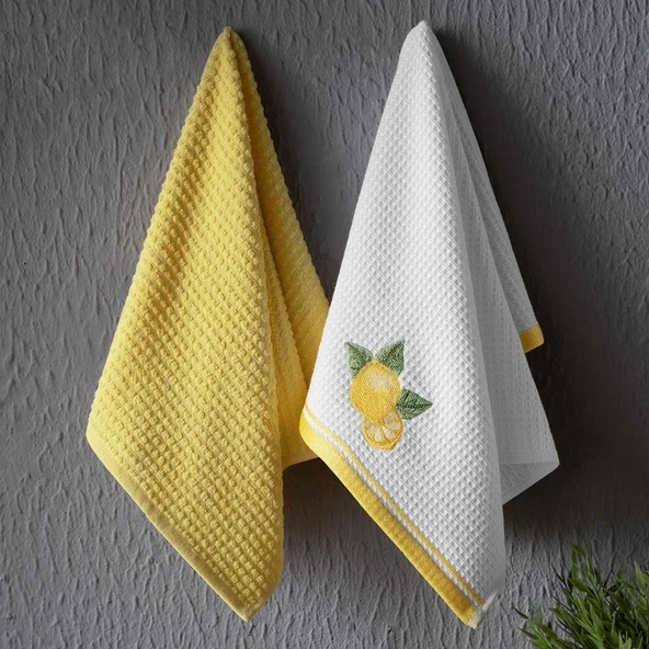 Maxstyle Pamuk Mutfak Havlusu Beyaz-Sarı Limon 2'Li 40x60cm