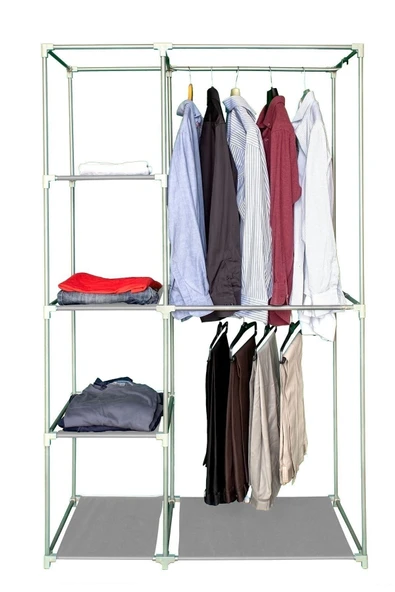 Stark TekYandan Raflı Çelik Profilli Bez Dolap Çift Askılı - 2