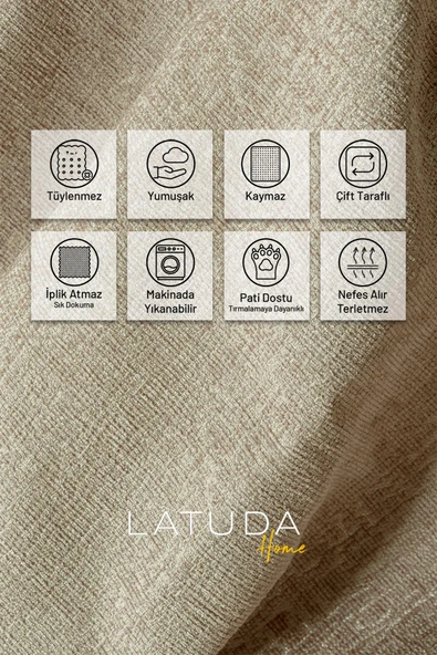 Jakarlı Şönil Koltuk Örtüsü | Kanepe Örtüsü | Koltuk Şalı 175x215 Kaymaz Camel - 2