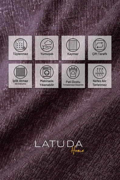 Jakarlı Şönil Koltuk Örtüsü  | Kanepe Örtüsü | Koltuk Şalı 175x215 Kaymaz Gül Kurusu - Resim 2