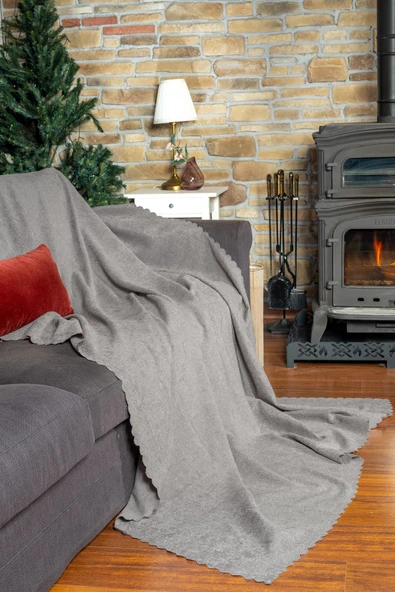 Jakarlı Şönil Koltuk Örtüsü  | Kanepe Örtüsü | Koltuk Şalı 175x215 Kaymaz Gümüş ürün görseli 1