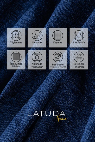 Jakarlı Şönil Koltuk Örtüsü | Kanepe Örtüsü | Koltuk Şalı 175x215 Kaymaz Lacivert - 2