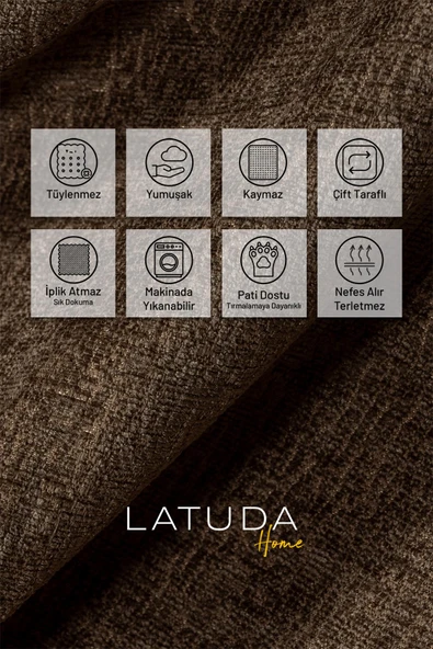 Jakarlı Şönil Koltuk Örtüsü | Kanepe Örtüsü | Koltuk Şalı 175x215 Kaymaz Kahve - 2