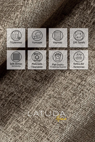 Jakarlı Şönil Koltuk Örtüsü  | Kanepe Örtüsü | Koltuk Şalı 175x215 Kaymaz Kapuçino - Resim 2