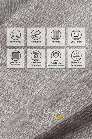 Jakarlı Şönil Koltuk Örtüsü  | Kanepe Örtüsü | Koltuk Şalı 175x215 Kaymaz Gümüş - Resim 2