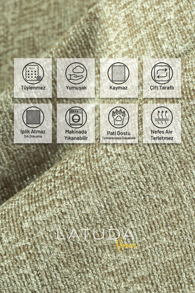 Jakarlı Şönil Koltuk Örtüsü  | Kanepe Örtüsü | Koltuk Şalı 175x215 Kaymaz Kum Beji - Resim 2