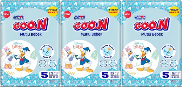 Goon Mutlu Bebek Bebek Bezi Beden:5 (12-20KG) Junior 228 Adet Aylık Fırsat Pk