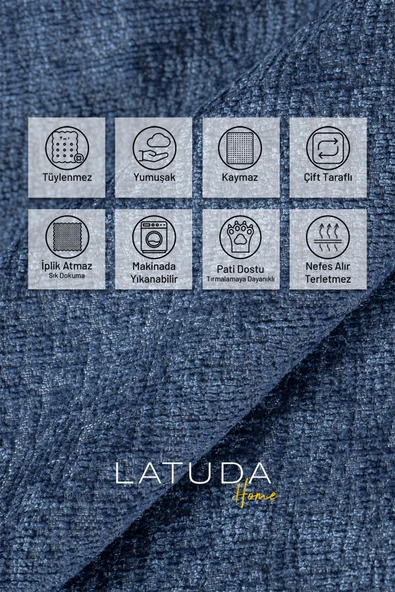 Jakarlı Şönil Koltuk Örtüsü  | Kanepe Örtüsü | Koltuk Şalı 175x215 Kaymaz Gece Mavisi - Resim 2