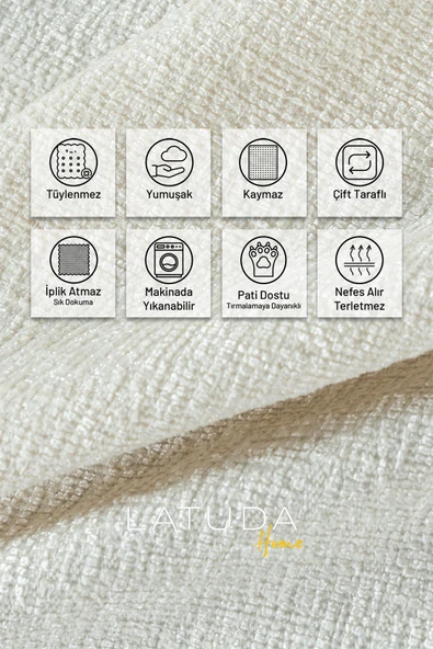 Jakarlı Şönil Koltuk Örtüsü  | Kanepe Örtüsü | Koltuk Şalı 175x215 Kaymaz Ekru - Resim 2