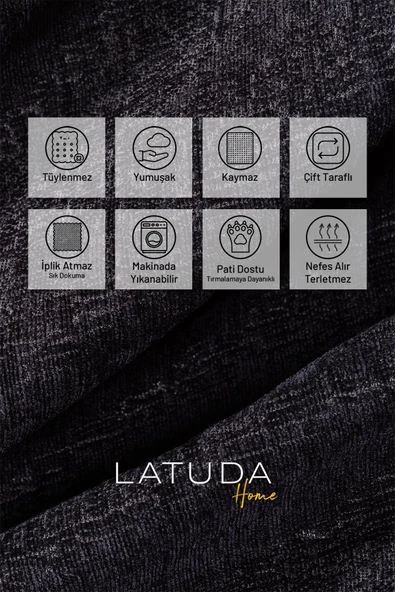 Jakarlı Şönil Koltuk Örtüsü | Kanepe Örtüsü | Koltuk Şalı 175x215 Kaymaz Antrasit - 2