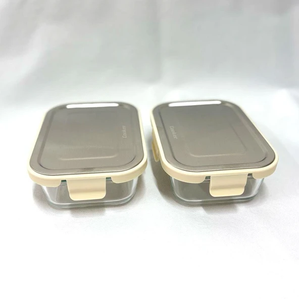 Cooker CKR3487 Cam Saklama Kabı 640 ml Krem 2 Adet