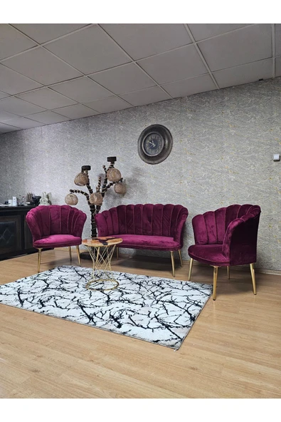Gold Kaplama Sivriltme Ayak Bordo Döşeme Papatya Çay Seti Koltuk Takımı , Balkon, Salon, Ofis, Cafe Koltuk Takımı - 6