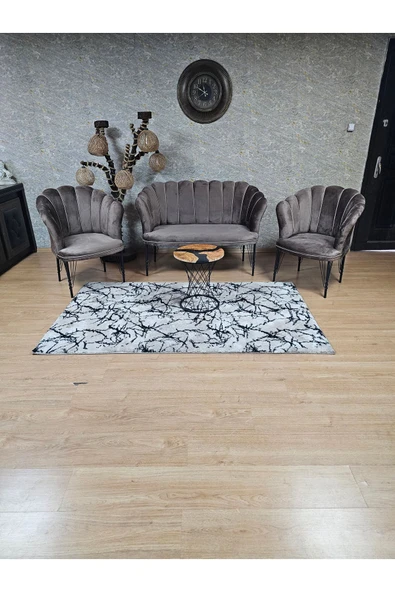 Siyah Boyalı Tel Ayak Kahverengi Döşeme Papatya Çay Seti Koltuk Takımı , Balkon, Salon, Ofis, Cafe Koltuk Takımı - 3