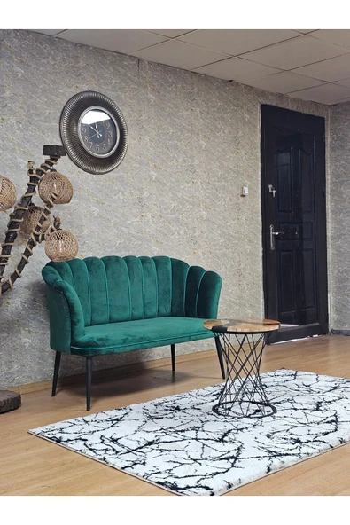 İkili Siyah Boyalı Sivriltme Ayak Yeşil Döşeme Papatya Çay Seti Koltuk Takımı , Balkon, Salon, Ofis, Cafe Koltuk Takımı - Resim 2