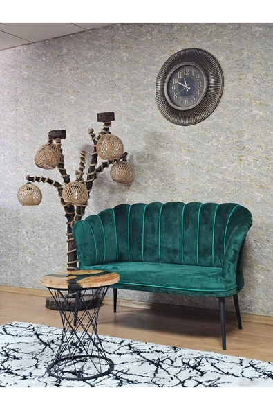 İkili Siyah Boyalı Sivriltme Ayak Yeşil Döşeme Papatya Çay Seti Koltuk Takımı , Balkon, Salon, Ofis, Cafe Koltuk Takımı - Resim 3