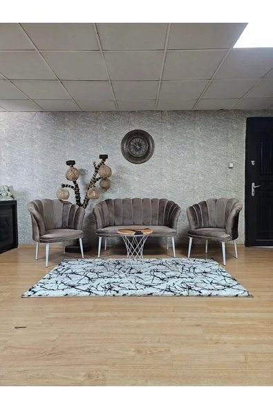 Beyaz Boyalı Sivriltme Ayak Kahverengi Döşeme Papatya Çay Seti Koltuk Takımı , Balkon, Salon, Ofis, Cafe Koltuk Takımı ürün görseli 1