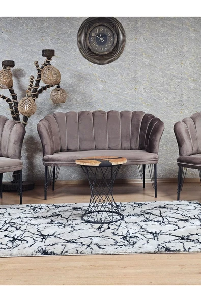 Siyah Boyalı Tel Ayak Kahverengi Döşeme Papatya Çay Seti Koltuk Takımı , Balkon, Salon, Ofis, Cafe Koltuk Takımı - 2