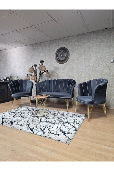 Gold Kaplama Tel Ayak Füme Döşeme Papatya Çay Seti Koltuk Takımı , Balkon, Salon, Ofis, Cafe Koltuk Takımı - Resim 6