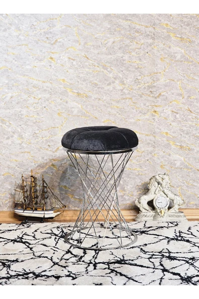 Yuvarlak Krom Kaplama Pota - Füme Babyface Kumaş Puf , Bench , Puf Oturak , Bench , Ayak Ucu Oturak , Tabure , Makyaj Oturak - 4