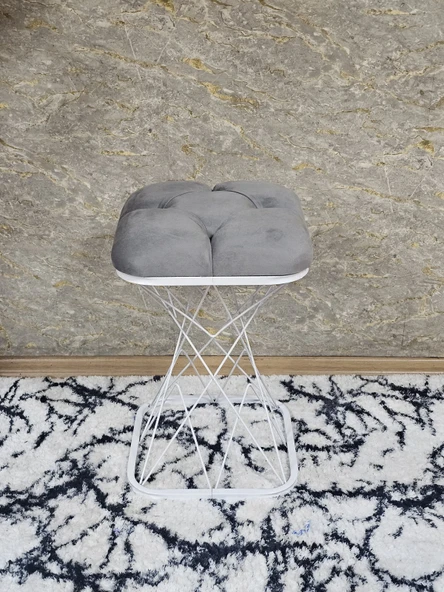 Kare Beyaz  Boyalı Pota - Gri Babyface Kumaş  Puf , Bench , Puf Oturak , Bench , Ayak Ucu Oturak , Tabure , Makyaj Oturak - Resim 2