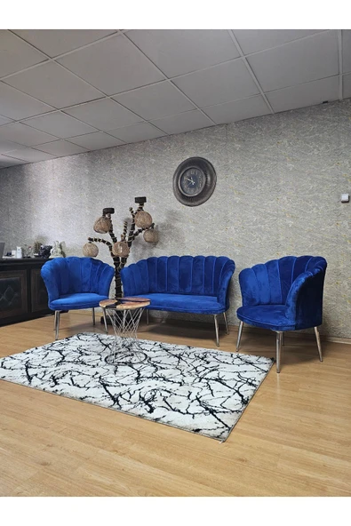 Krom Kaplama Sivriltme Ayak Mavi Döşeme Papatya Çay Seti Koltuk Takımı , Balkon, Salon, Ofis, Cafe Koltuk Takımı - 6
