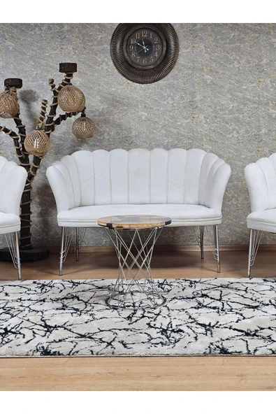 Krom Tel Ayak Krem Döşeme Papatya Çay Seti Koltuk Takımı , Balkon, Salon, Ofis, Cafe Koltuk Takımı - 2