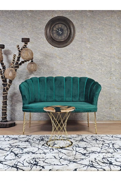 İkili Gold Kaplama  Tel Ayak Yeşil Döşeme Papatya Çay Seti Koltuk Takımı , Balkon, Salon, Ofis, Cafe Koltuk Takımı