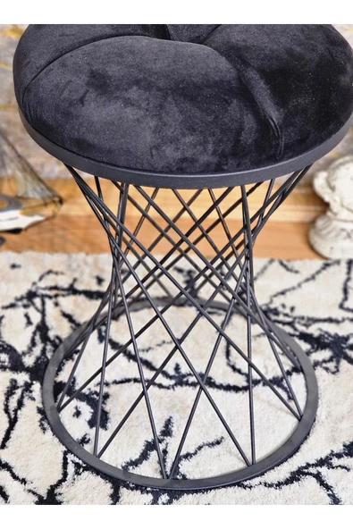 Yuvarlak Siyah Boyalı Pota - Siyah Babyface Kumaş Puf , Bench , Puf Oturak , Bench , Ayak Ucu Oturak , Tabure , Makyaj Oturak - 3