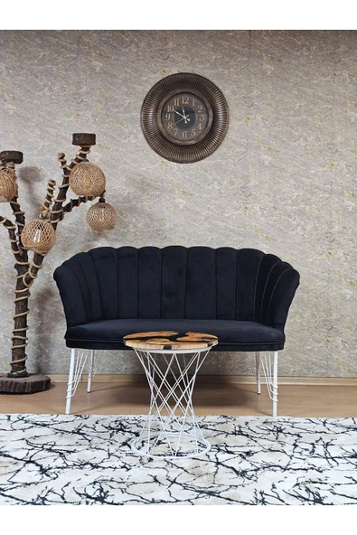 İkili Beyaz Boyalı Tel Ayak Siyah Döşeme Papatya Çay Seti Koltuk Takımı , Balkon, Salon, Ofis, Cafe Koltuk Takımı