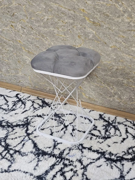 Kare Beyaz  Boyalı Pota - Gri Babyface Kumaş  Puf , Bench , Puf Oturak , Bench , Ayak Ucu Oturak , Tabure , Makyaj Oturak - Resim 3