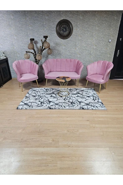 Gold Kaplama Sivriltme Ayak Pembe Döşeme Papatya Çay Seti Koltuk Takımı , Balkon, Salon, Ofis, Cafe Koltuk Takımı - 3
