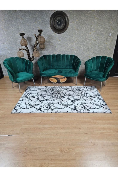 Krom Kaplama Sivriltme Ayak Yeşil Döşeme Papatya Çay Seti Koltuk Takımı , Balkon, Salon, Ofis, Cafe Koltuk Takımı - Resim 3