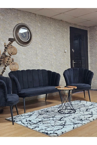 Siyah Boyalı Sivriltme Ayak Siyah Döşeme Papatya Çay Seti Koltuk Takımı , Balkon, Salon, Ofis, Cafe Koltuk Takımı - 5