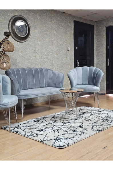Krom Tel Ayak Gri Döşeme Papatya Çay Seti Koltuk Takımı , Balkon, Salon, Ofis, Cafe Koltuk Takımı - 5