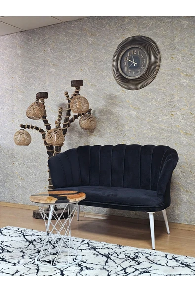 İkili Beyaz Boyalı Sivriltme Ayak Siyah Döşeme Papatya Çay Seti Koltuk Takımı , Balkon, Salon, Ofis, Cafe Koltuk Takımı - 3