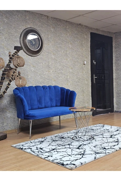 İkili Krom Kaplama Sivriltme Ayak Mavi Döşeme Papatya Çay Seti Koltuk Takımı , Balkon, Salon, Ofis, Cafe Koltuk Takımı - Resim 2