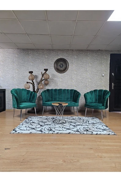Krom Kaplama Sivriltme Ayak Yeşil Döşeme Papatya Çay Seti Koltuk Takımı , Balkon, Salon, Ofis, Cafe Koltuk Takımı