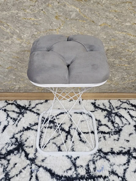 Kare Beyaz  Boyalı Pota - Gri Babyface Kumaş  Puf , Bench , Puf Oturak , Bench , Ayak Ucu Oturak , Tabure , Makyaj Oturak - Resim 4